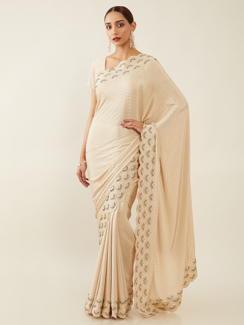 

Soch Beige Embellished Crepe Saree