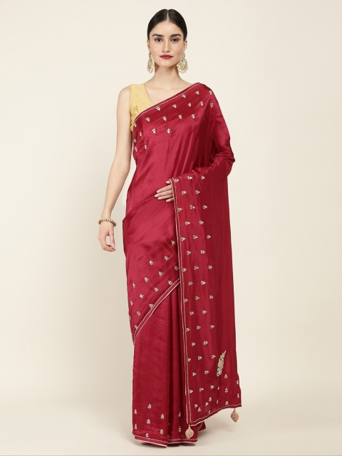 

Soch Magenta & Gold-Toned Ethnic Motifs Zardozi Art Silk Saree