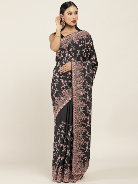 

Soch Black & Pink Floral Embroidered Saree