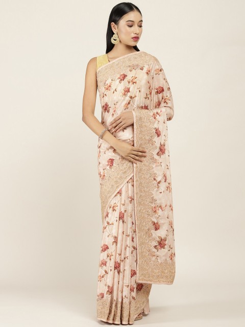

Soch Peach-Coloured & Red Floral Saree