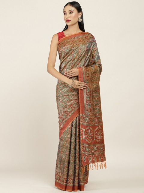 

Soch Green & Rust Ethnic Motifs Art Silk Saree