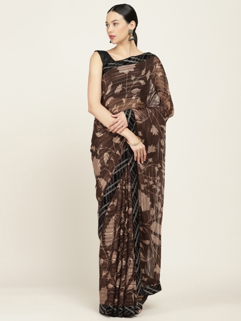 

Soch Brown & Beige Floral Pure Chiffon Saree