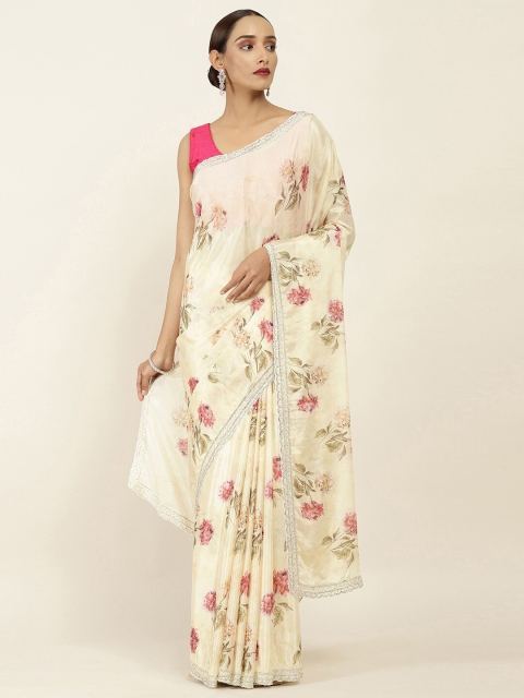 

Soch Yellow & Pink Floral Pure Chiffon Saree