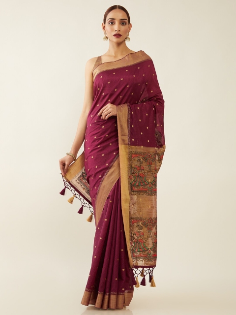 

Soch Burgundy & Gold-Toned Ethnic Motifs Zari Silk Blend Saree