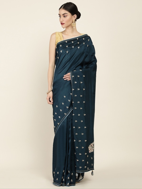 

Soch Blue & Gold-Toned Embellished Zardozi Art Silk Saree