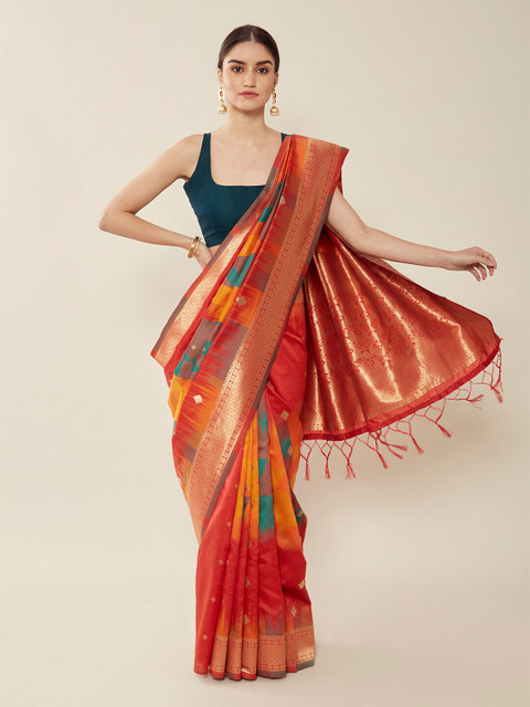

Soch Red & Blue Woven Design Zari Art Silk Saree