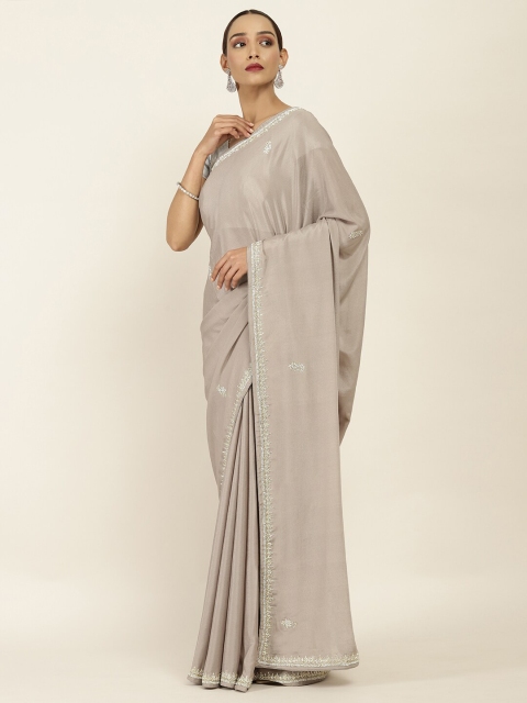 

Soch Grey & Silver-Toned Floral Embellished Pure Chiffon Saree