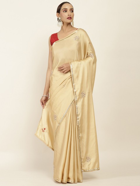 

Soch Beige & Gold-Toned Floral Embroidered Saree