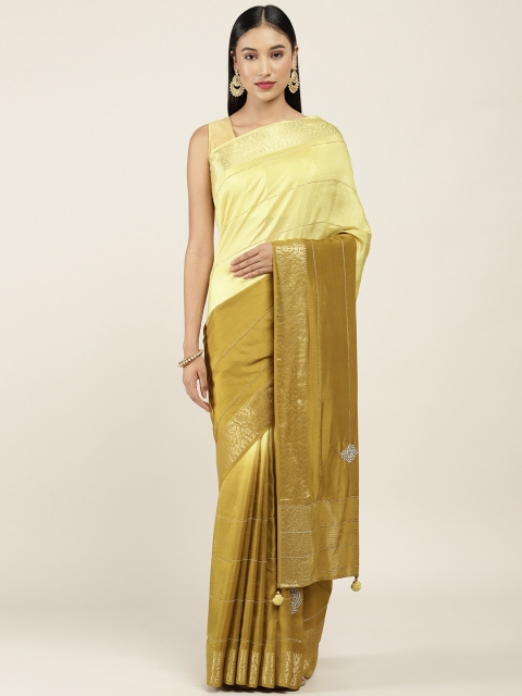 

Soch Mustard & Gold-Toned Striped Zari Silk Blend Saree