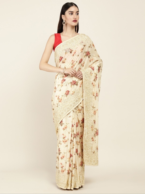 

Soch Yellow & Red Floral Printed Pure Chiffon Saree