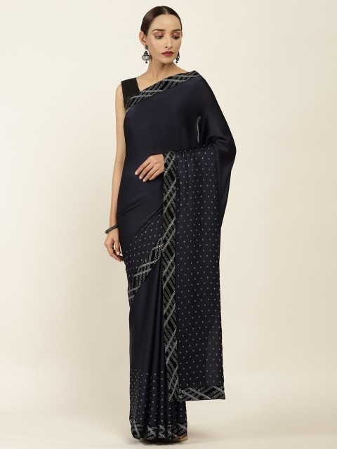 

Soch Navy Blue & Silver-Toned Embellished Beads and Stones Saree
