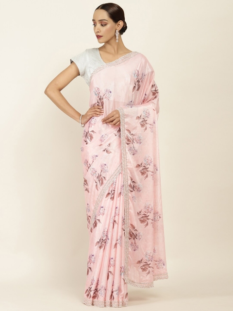 

Soch Pink & White Floral Pure Chiffon Saree