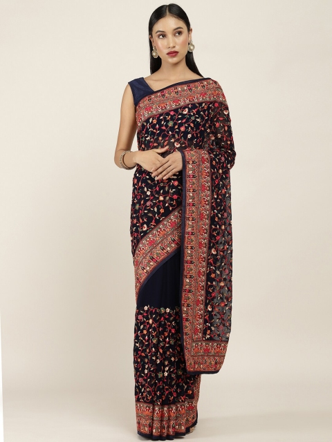 

Soch Navy Blue & Red Floral Embroidered Saree