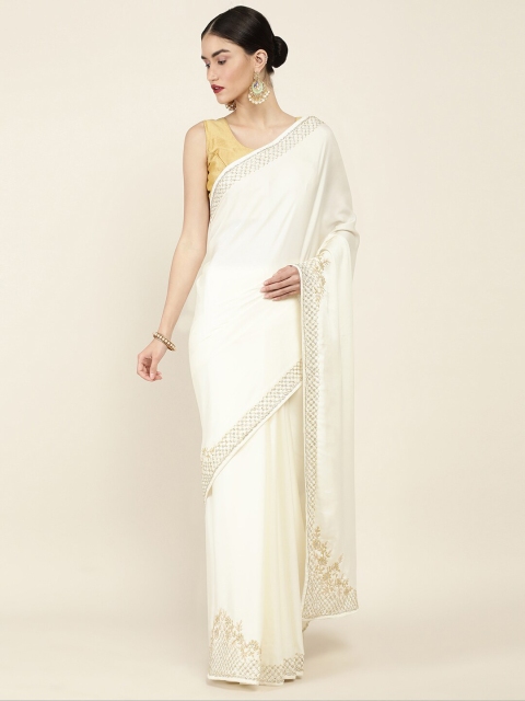 

Soch Cream-Coloured Embellished Crepe Saree
