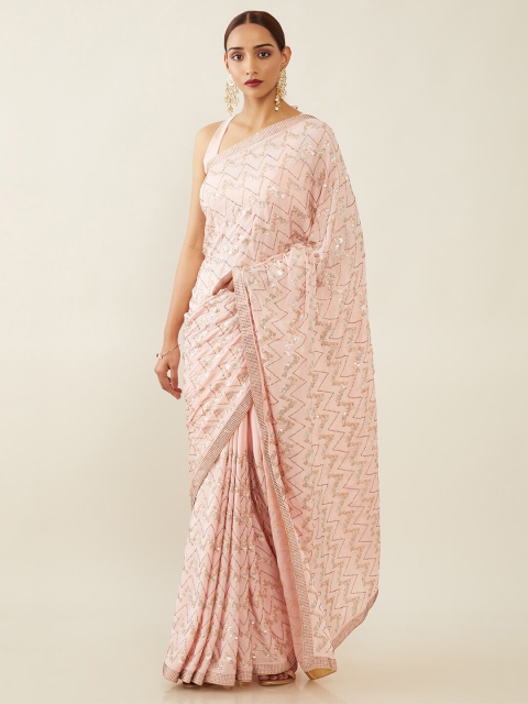 

Soch Pink & Gold-Toned Embellished Sequinned Saree