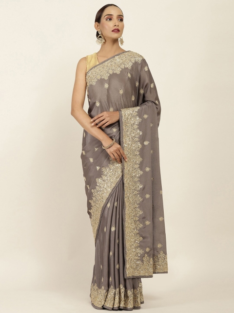 

Soch Grey & Beige Ethnic Motifs Pure Chiffon Saree