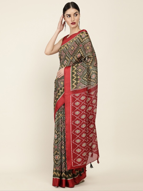 

Soch Green & Red Ethnic Motifs Silk Blend Saree