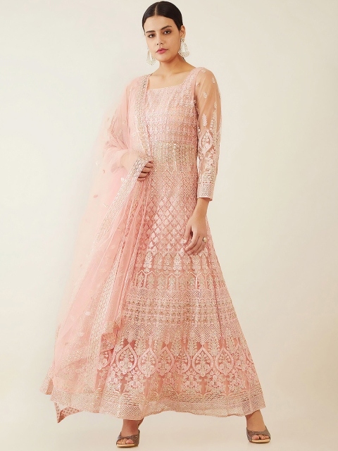 

Soch Women Pink Ethnic Motifs Panelled Kurta with Churidar & With Dupatta