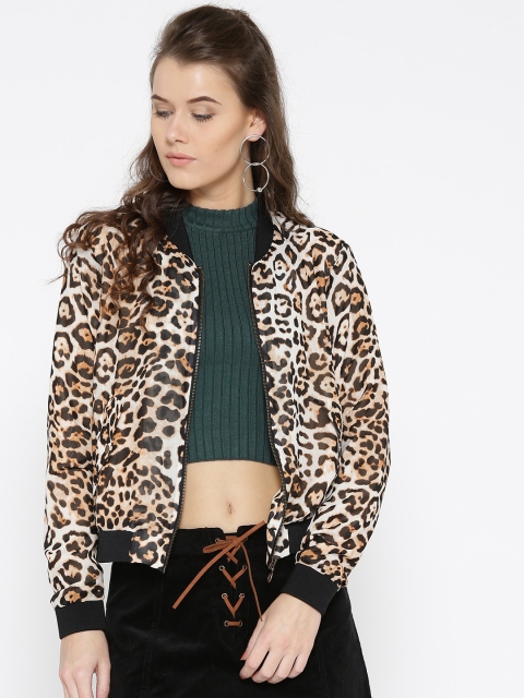 

FOREVER 21 Women Off-White & Black Animal Print Bomber Jacket