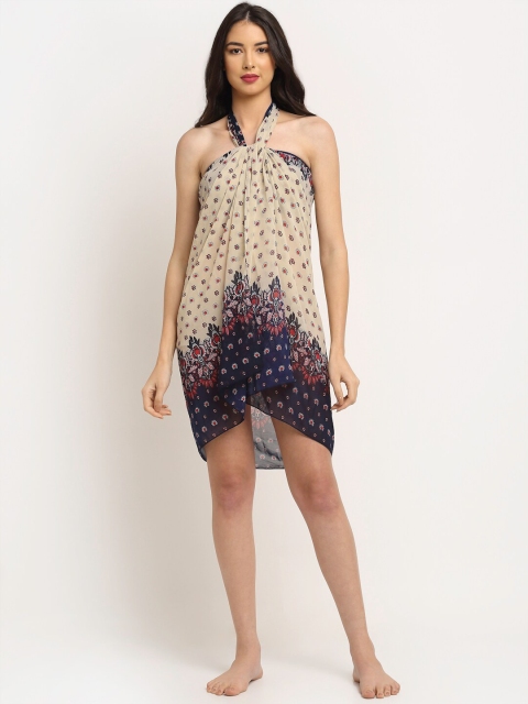 

EROTISSCH Woman Off White & Navy Blue Printed Swim Wear