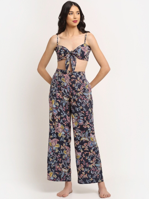 

EROTISSCH Women Navy Blue Printed Beachwear Set
