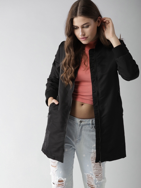 

FOREVER 21 Women Black Solid Longline Tailored Jacket
