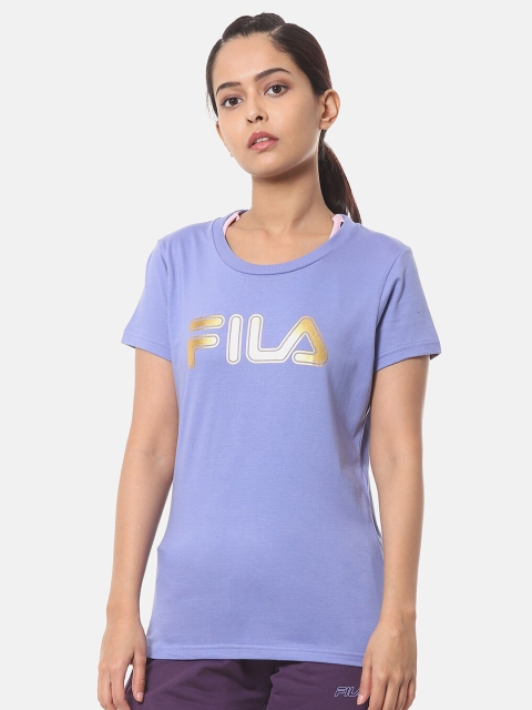 

FILA Women Blue Brand Logo Printed Pure Cotton T-shirt