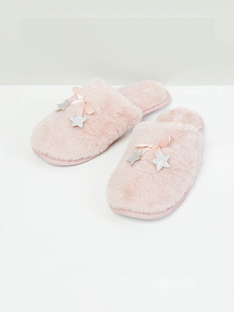 

max Women Pink Textured Mules with Embroidered Flats
