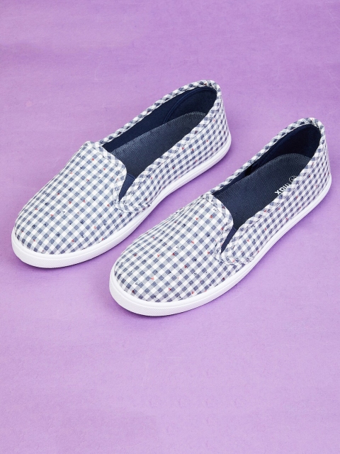 

max Women Blue Checked PU Slip-On Sneakers