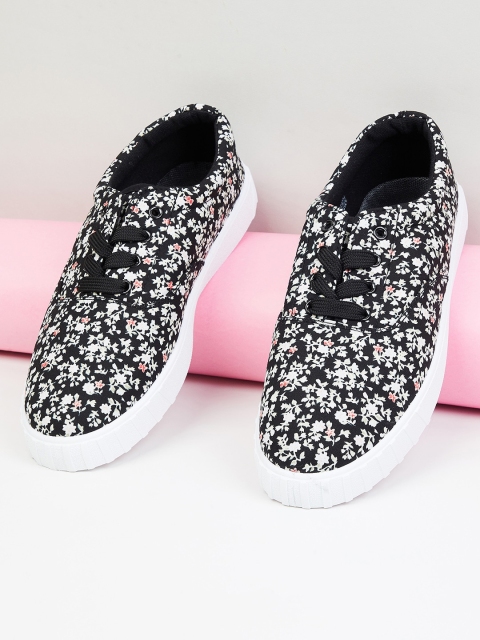 

max Women Black Printed PU Sneakers