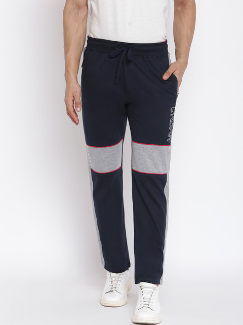 

MKH Men Navy Blue & Grey Colourblocked Track Pants