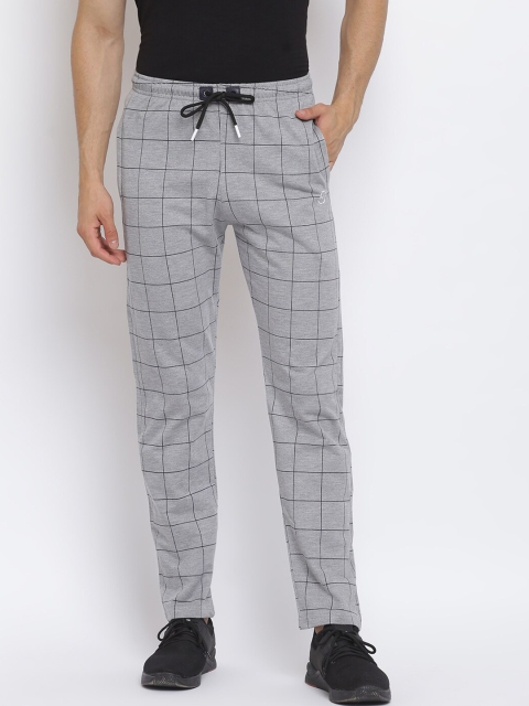 

MKH Men Grey Melange Checked Track Pants