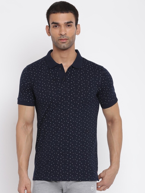 

MKH Men Navy Blue & White Printed Polo Collar T-shirt