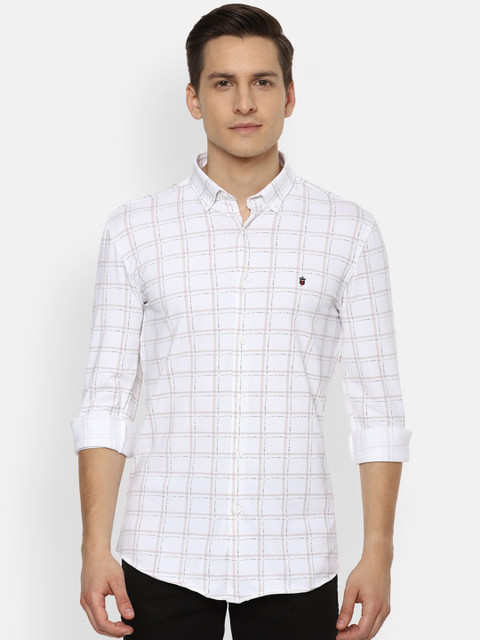 

Louis Philippe Jeans Men White Slim Fit Windowpane Checks Checked Casual Shirt