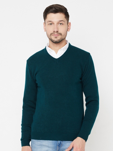 

METTLE Men Teal Solid Acrylic Pullover