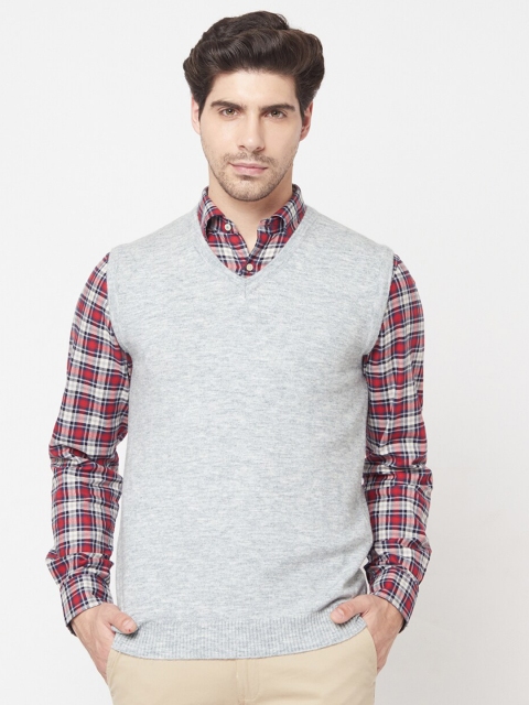 

METTLE Men Grey Melange Acrylic Solid Sweater Vest