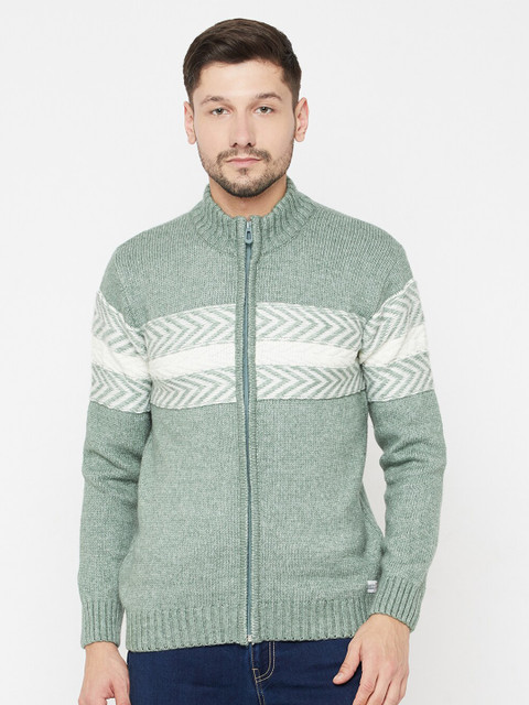 

METTLE Men Olive Green & White Striped
