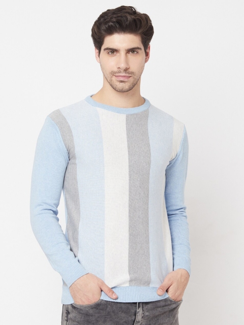 

METTLE Men Blue & White Striped Pullover