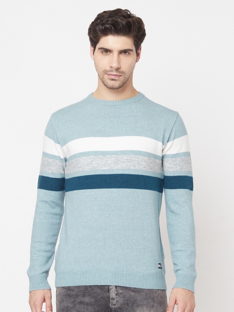 

METTLE Men Blue & White Striped Pullover