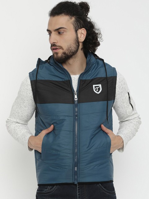 

V2 Value & Variety Men Blue & Black Colourblocked Hooded Padded Jacket