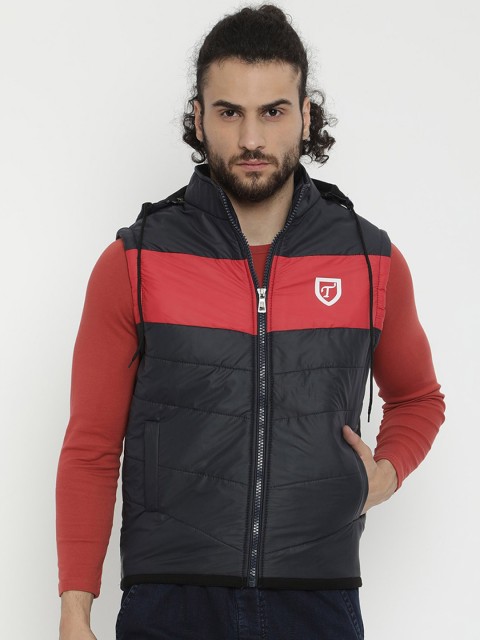 

V2 Value & Variety Men Navy Blue & Red Colourblocked Padded Jacket