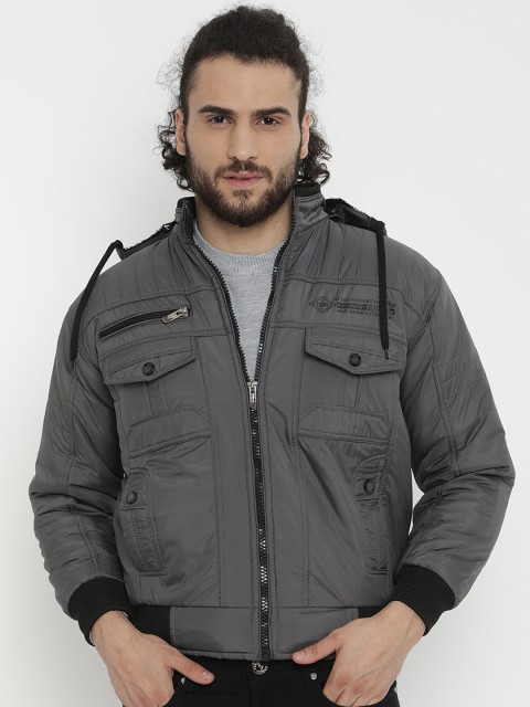 

V2 Value & Variety Men Grey Hooded Bomber Jacket