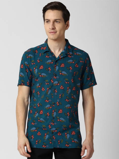 

Peter England Casuals Men Teal Blue Slim Fit Printed Casual Shirt