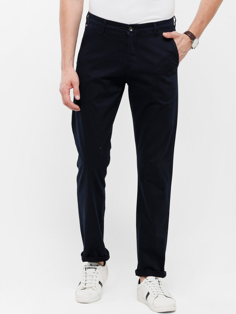 

Double Two Men Navy Blue Slim Fit Cotton Chinos Trousers