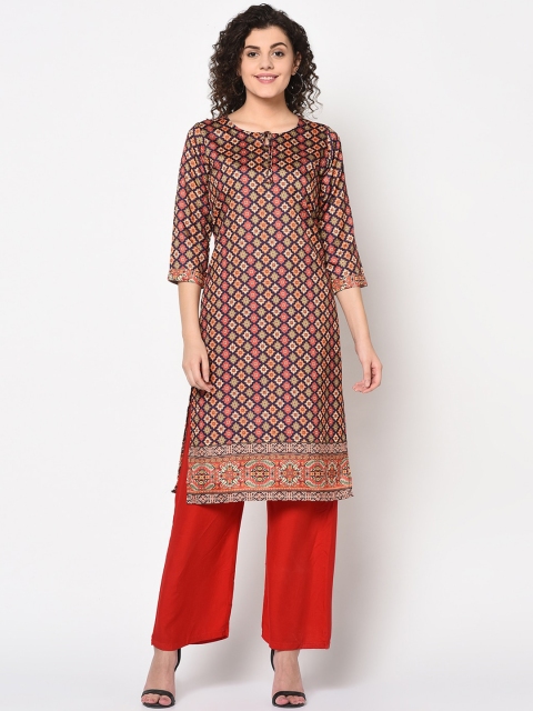 

TRUNDZ Women Navy Blue & Red Ethnic Motifs Printed Kurta