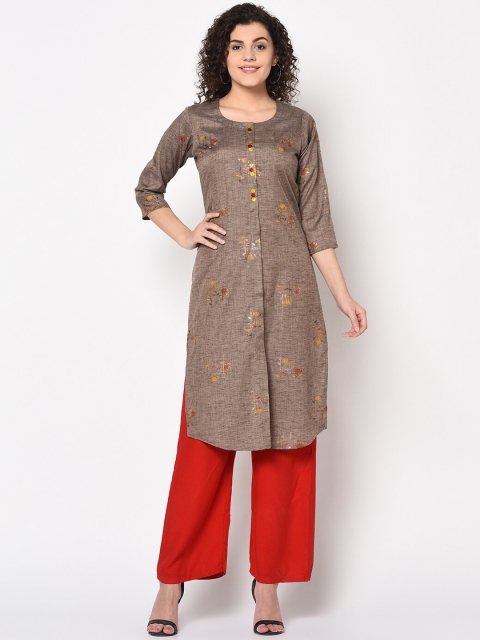 

TRUNDZ Women Brown & Yellow Floral Printed Kurta