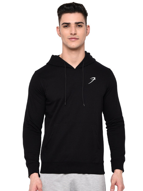 

FUAARK Men Black Hooded Sweatshirt
