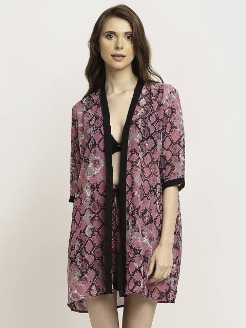 

EROTISSCH Women Purple & Black Printed Beachwear Cover-Up Set