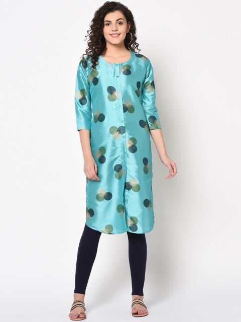 

TRUNDZ Women Blue Floral Printed Thread Work Kurta