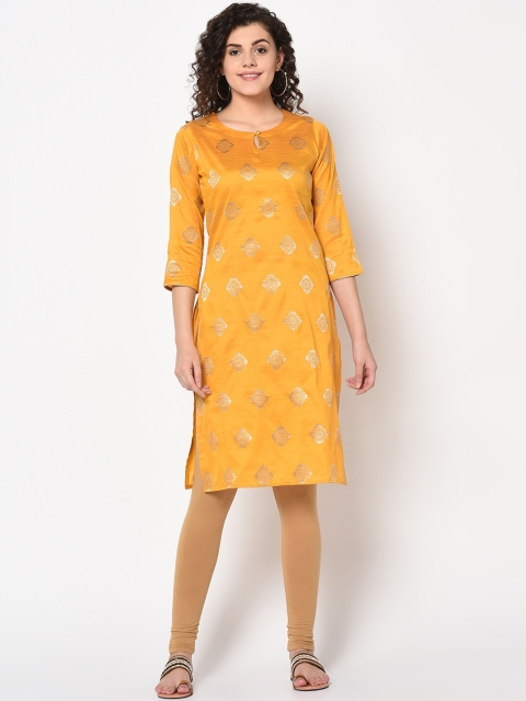 

TRUNDZ Women Yellow Ethnic Motifs Printed Straight Kurta